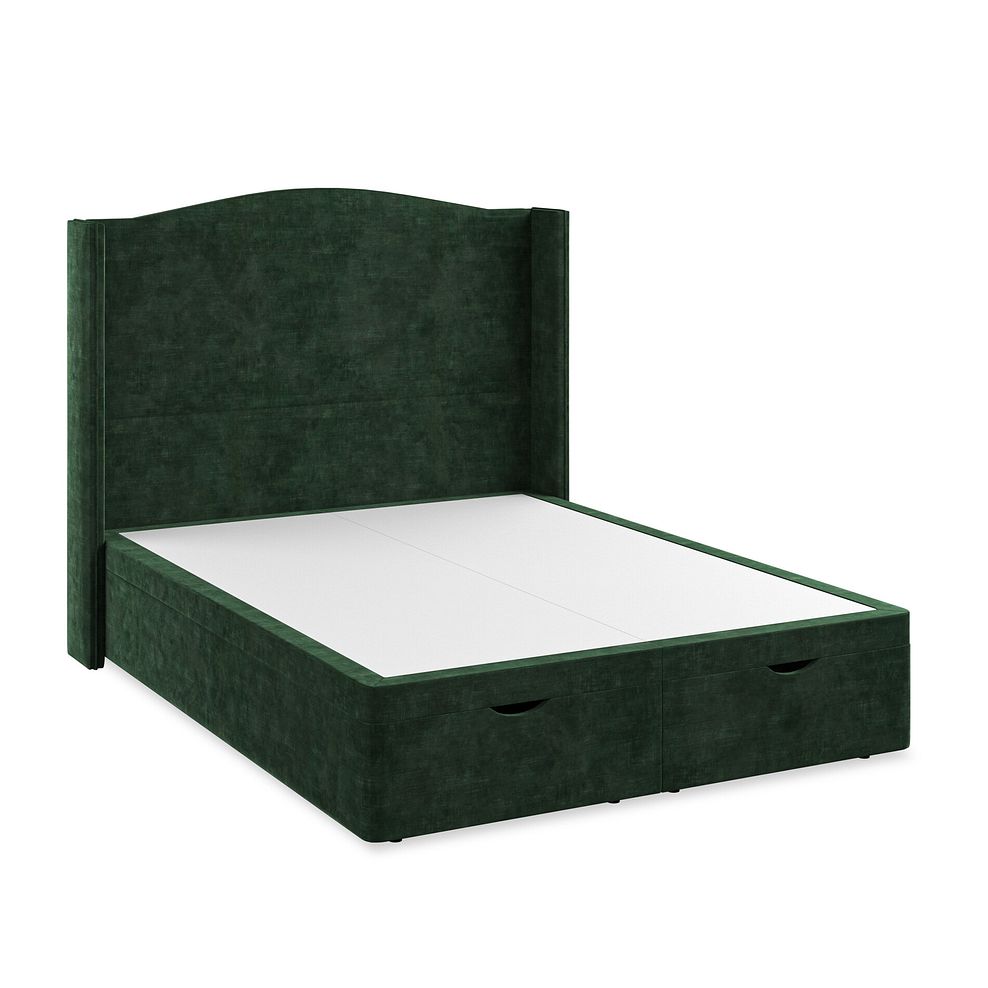 Eden King-Size Ottoman Storage Bed with Winged Headboard in Heritage Velvet - Bottle Green 2