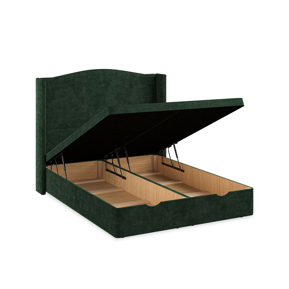 Eden King-Size Ottoman Storage Bed with Winged Headboard in Heritage Velvet - Bottle Green Thumbnail 3