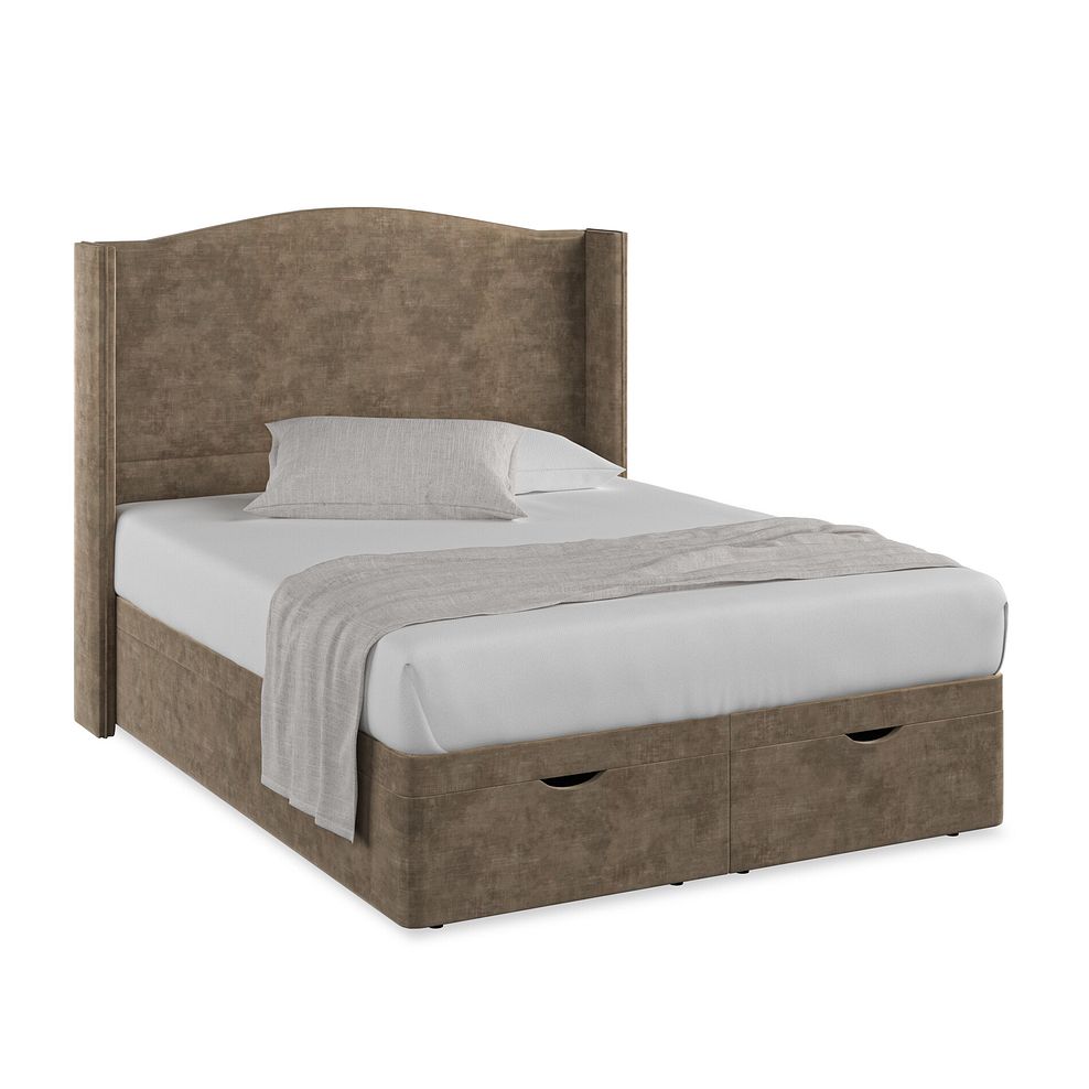 Eden King-Size Ottoman Storage Bed with Winged Headboard in Heritage Velvet - Cedar Thumbnail 1