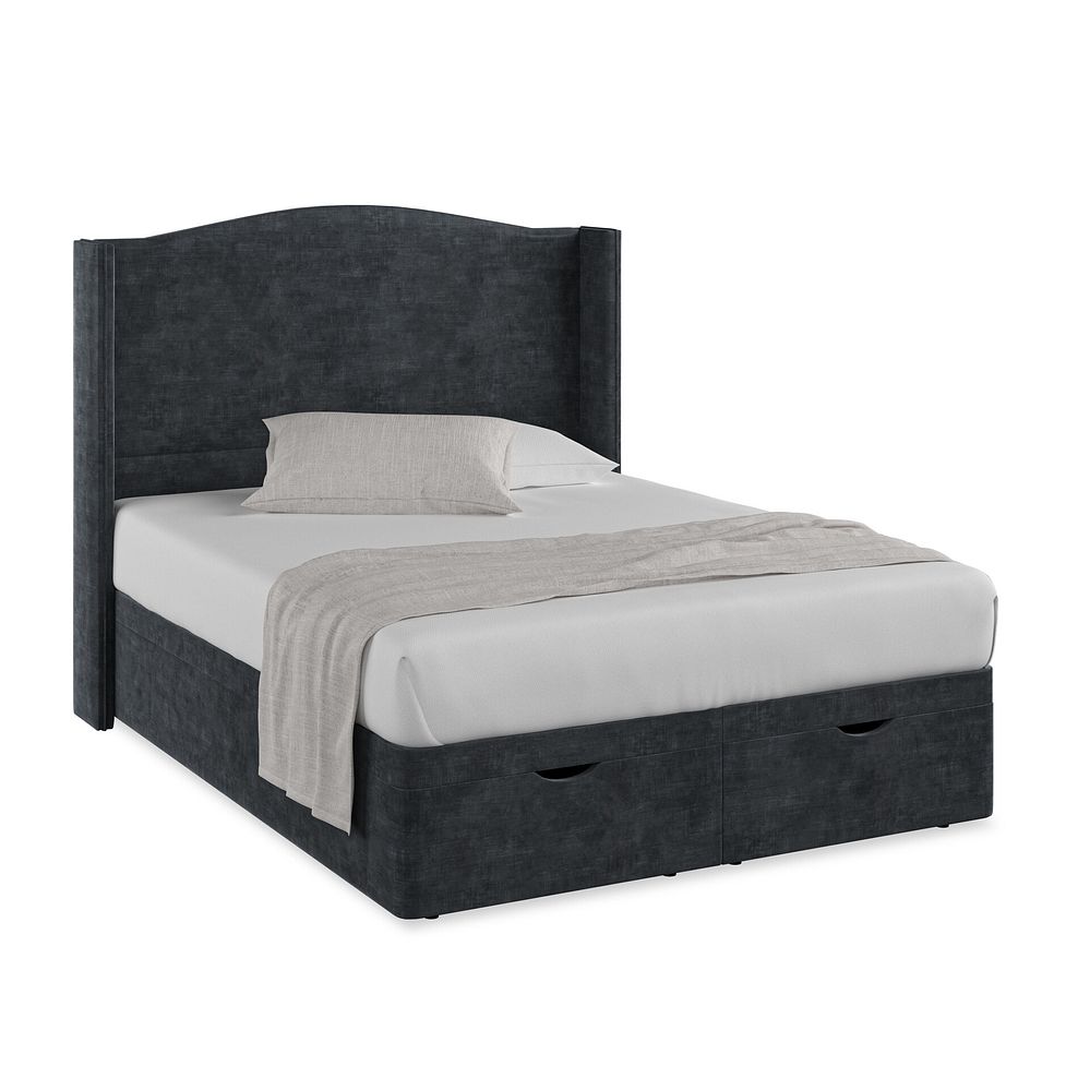 Eden King-Size Ottoman Storage Bed with Winged Headboard in Heritage Velvet - Charcoal