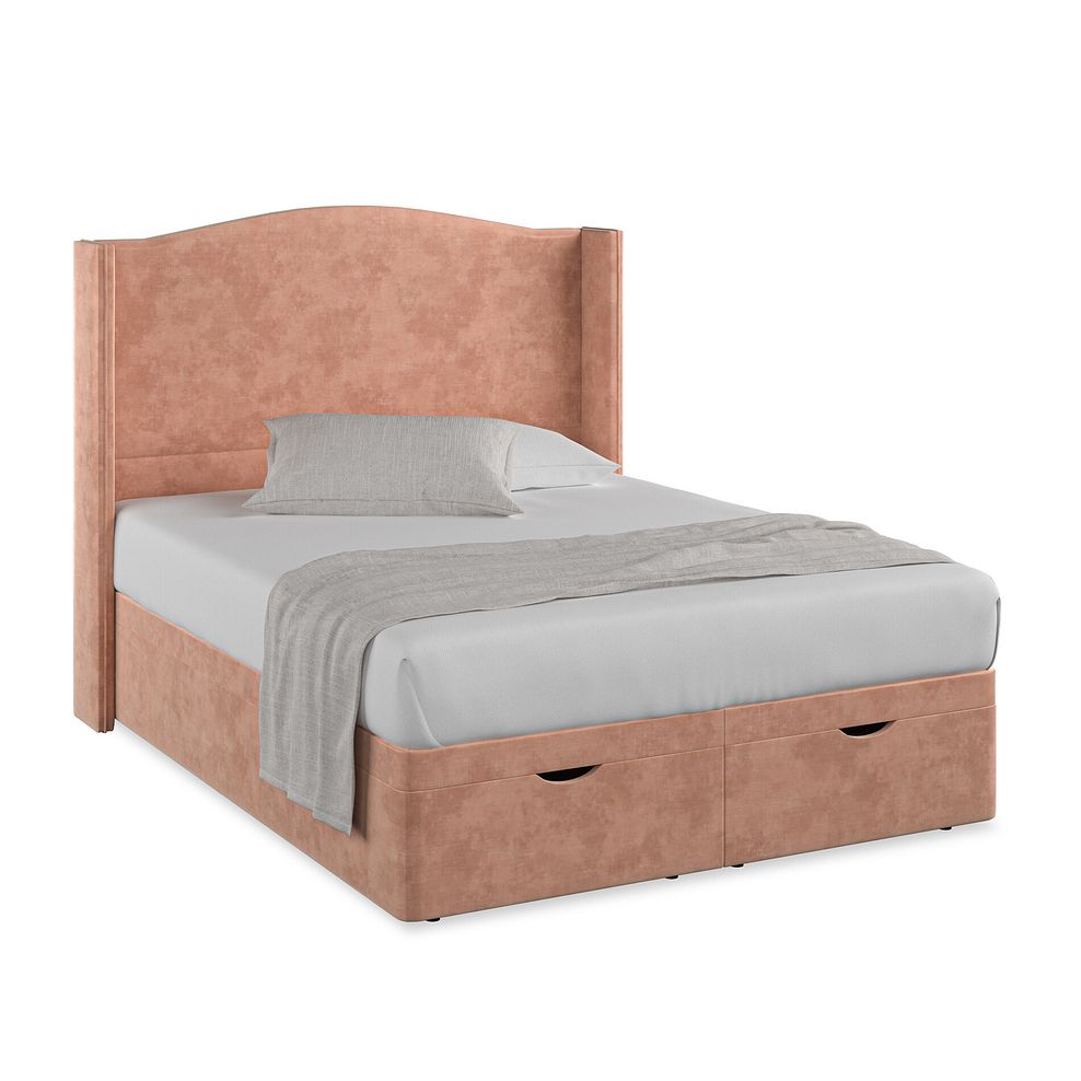 Eden King-Size Ottoman Storage Bed with Winged Headboard in Heritage Velvet - Powder Pink 1