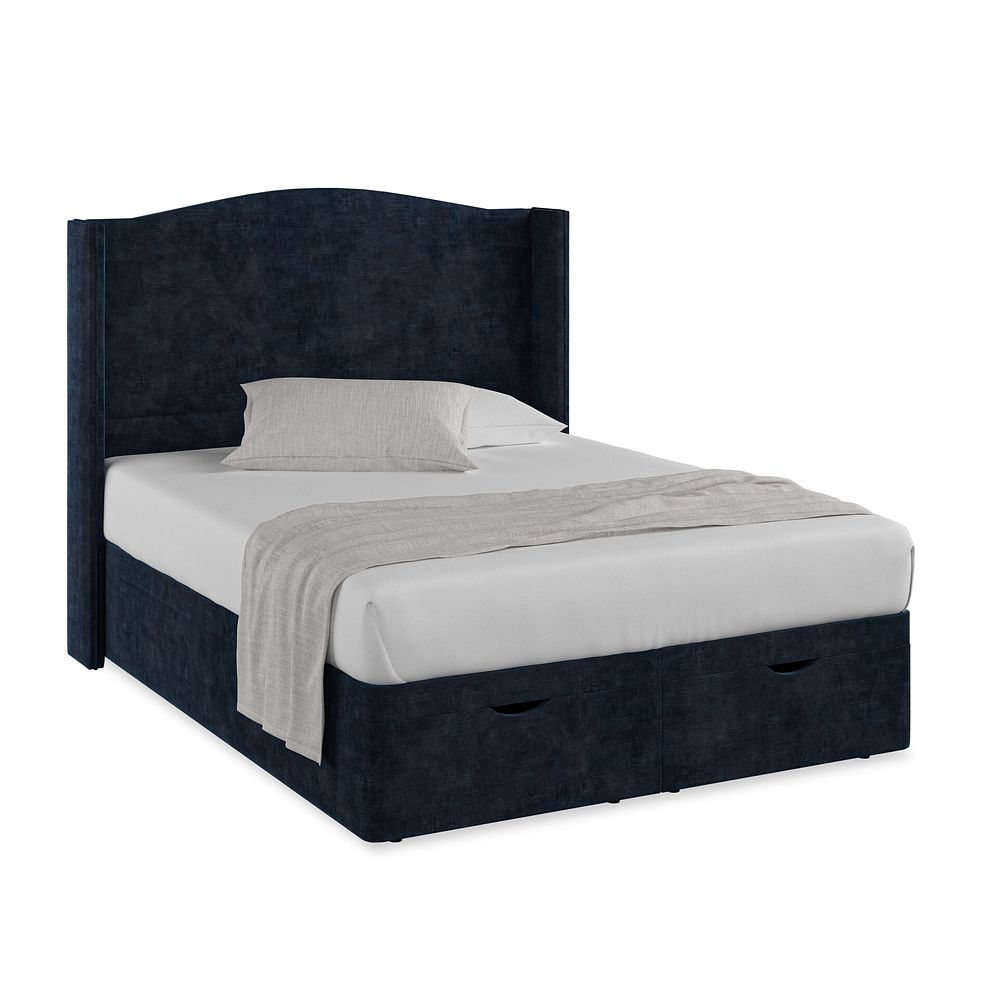 Eden King-Size Ottoman Storage Bed with Winged Headboard in Heritage Velvet - Royal Blue 1