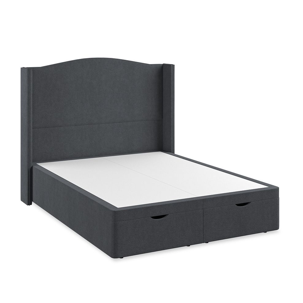 Eden King-Size Ottoman Storage Bed with Winged Headboard in Venice Fabric - Anthracite Thumbnail 2