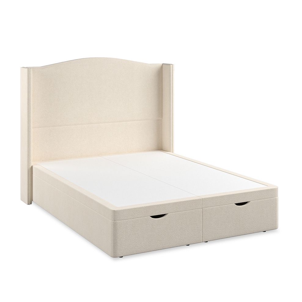Eden King-Size Ottoman Storage Bed with Winged Headboard in Venice Fabric - Cream 2