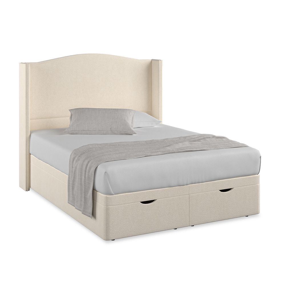 Eden King-Size Ottoman Storage Bed with Winged Headboard in Venice Fabric - Cream 1