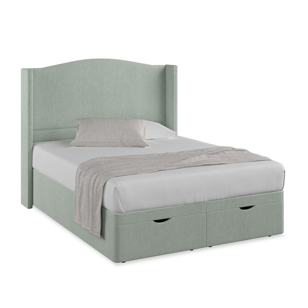 Eden King-Size Ottoman Storage Bed with Winged Headboard in Venice Fabric - Duck Egg 1