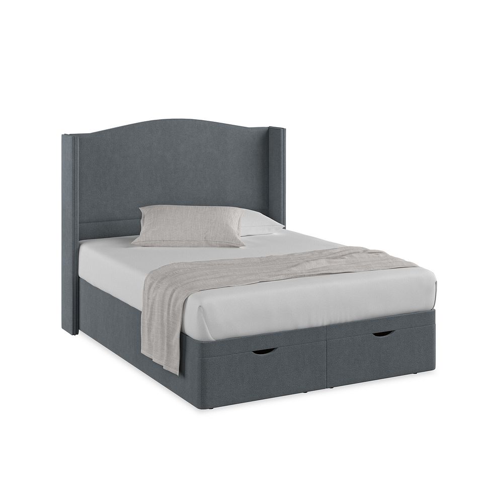 Eden King-Size Ottoman Storage Bed with Winged Headboard in Venice Fabric - Graphite Thumbnail 1