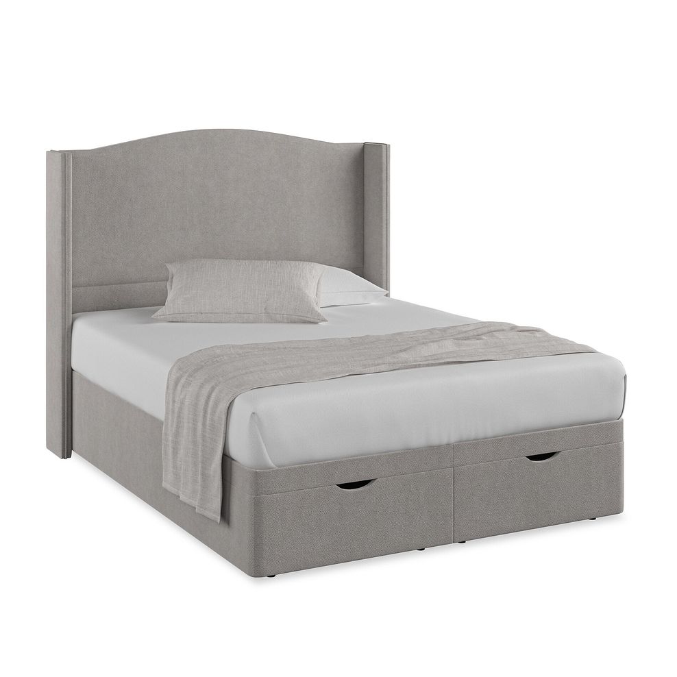 Eden King-Size Ottoman Storage Bed with Winged Headboard in Venice Fabric - Grey Thumbnail 1