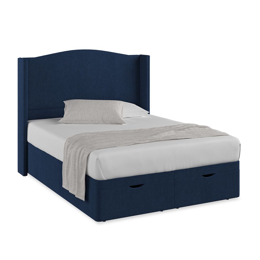 Eden King-Size Ottoman Storage Bed with Winged Headboard in Venice Fabric - Marine Thumbnail 1