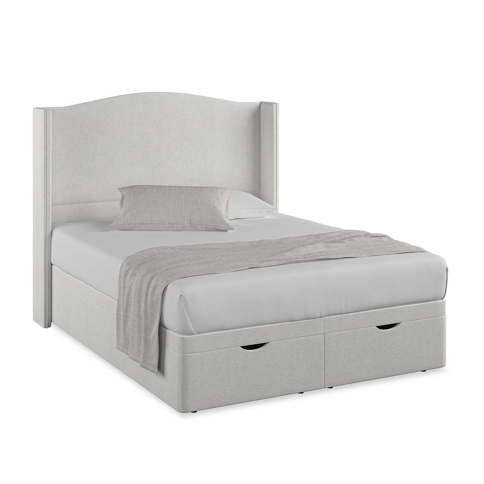 Eden King-Size Ottoman Storage Bed with Winged Headboard in Venice Fabric - Silver