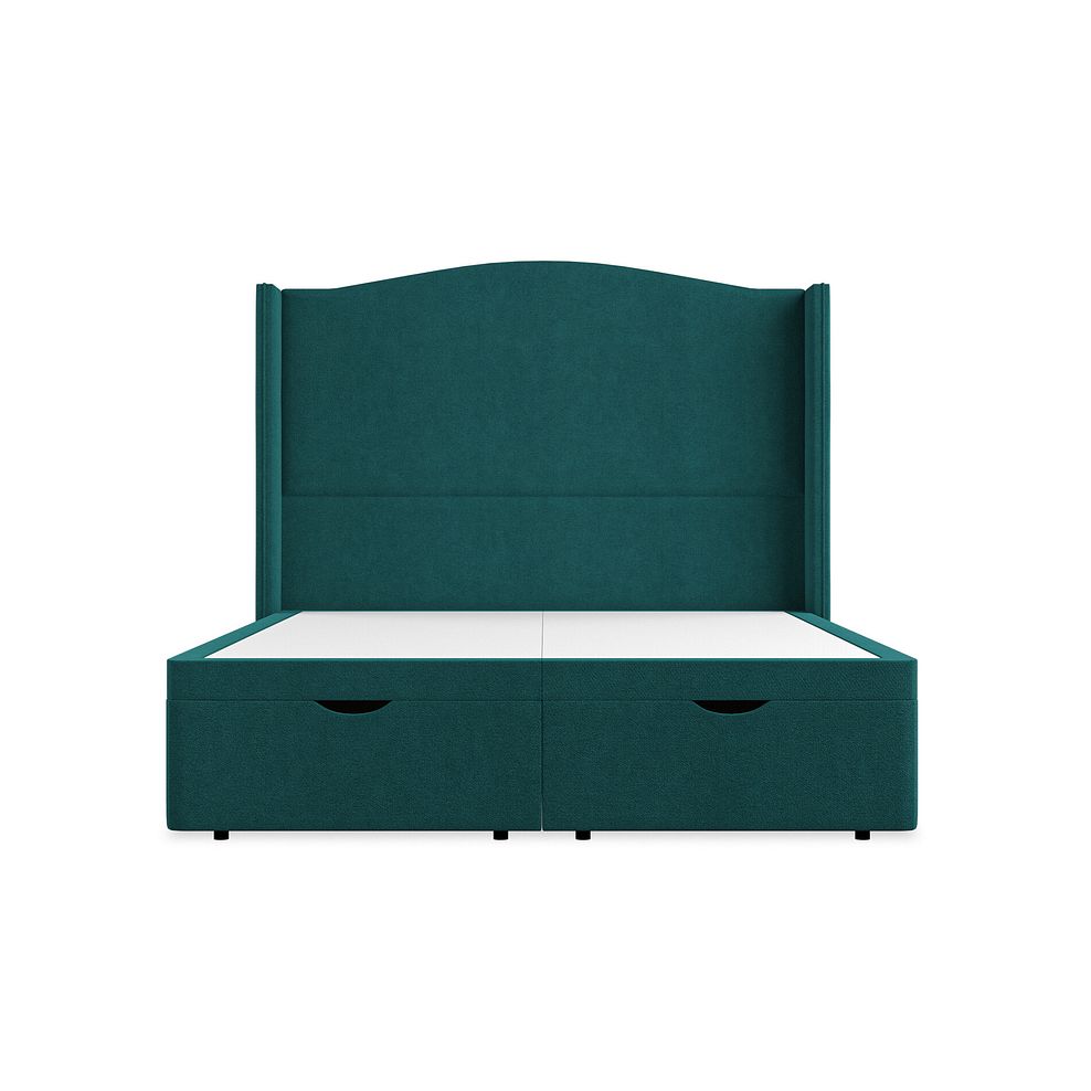 Eden King-Size Ottoman Storage Bed with Winged Headboard in Venice Fabric - Teal 4