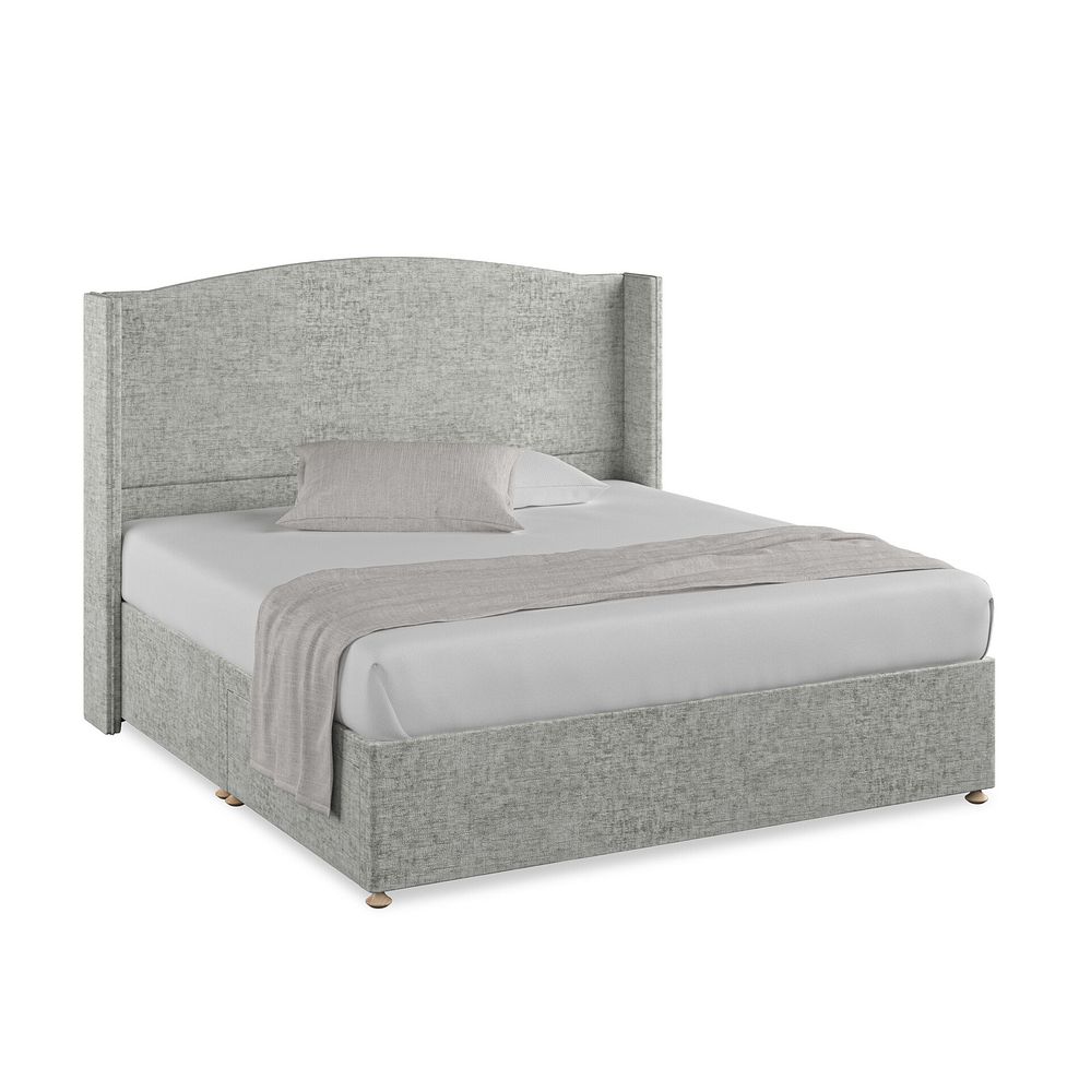Eden Super King-Size 2 Drawer Divan Bed with Winged Headboard in Brooklyn Fabric - Fallow Grey Thumbnail 1