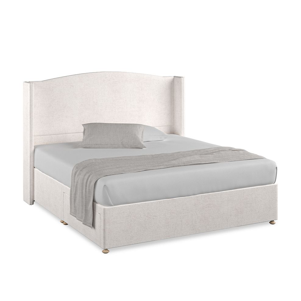 Eden Super King-Size 2 Drawer Divan Bed with Winged Headboard in Brooklyn Fabric - Lace White Thumbnail 1
