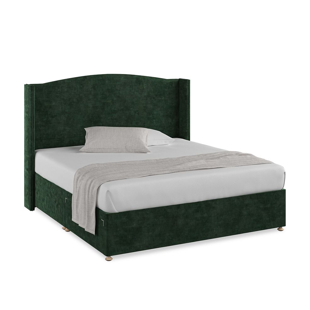 Eden Super King-Size 2 Drawer Divan Bed with Winged Headboard in Heritage Velvet - Bottle Green