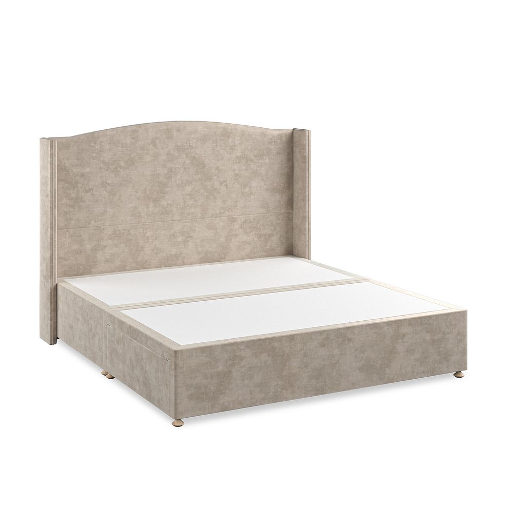 Eden Super King-Size 2 Drawer Divan Bed with Winged Headboard in Heritage Velvet - Mink 2