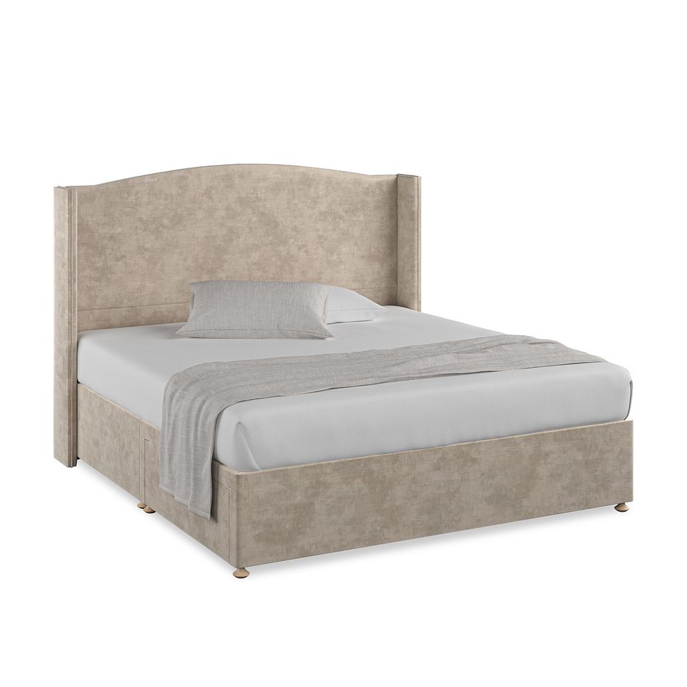 Eden Super King-Size 2 Drawer Divan Bed with Winged Headboard in Heritage Velvet - Mink 1