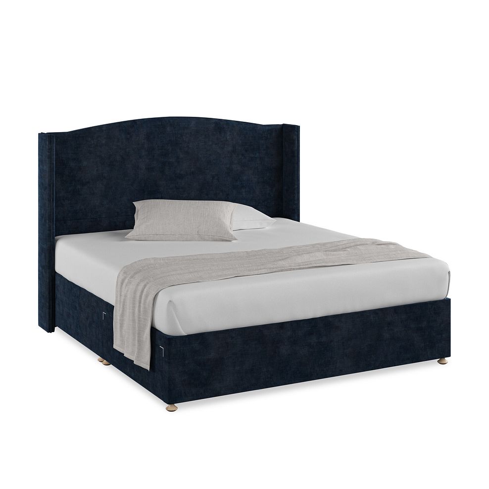 Eden Super King-Size 2 Drawer Divan Bed with Winged Headboard in Heritage Velvet - Royal Blue