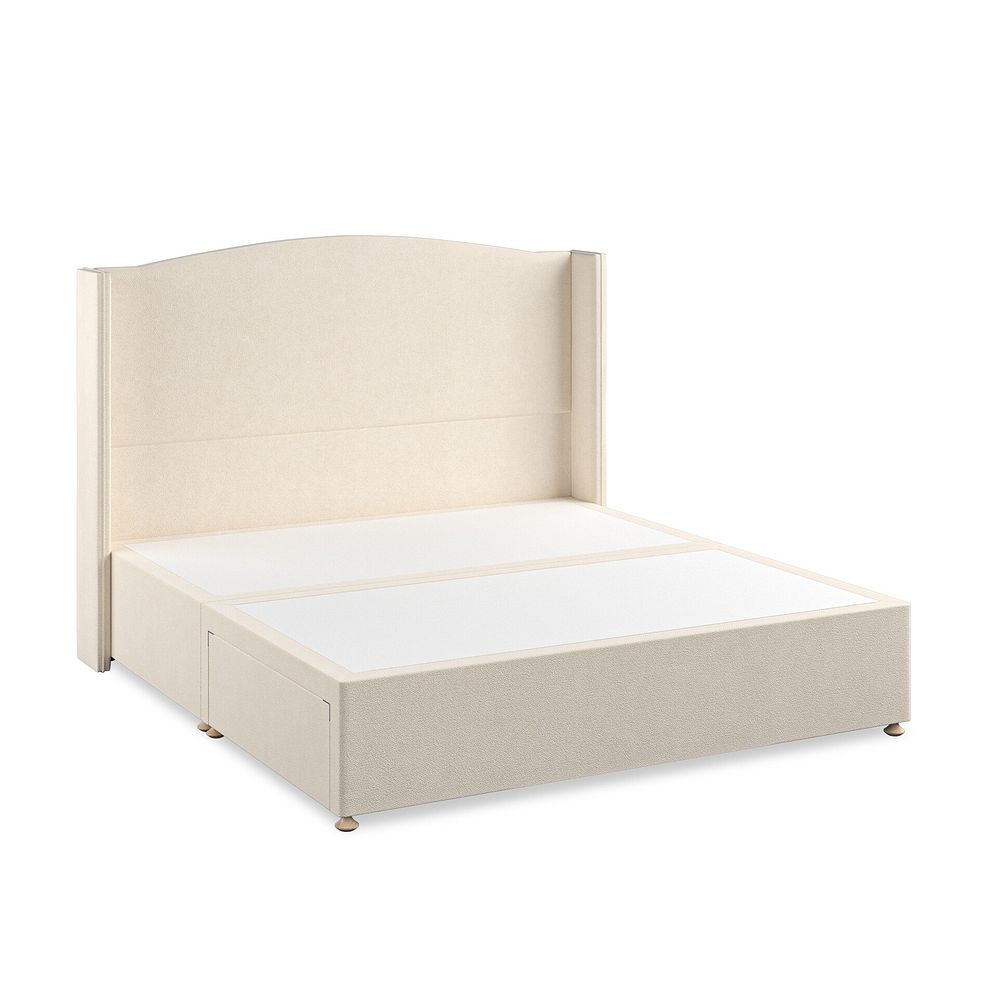 Eden Super King-Size 2 Drawer Divan Bed with Winged Headboard in Venice Fabric - Cream Thumbnail 2