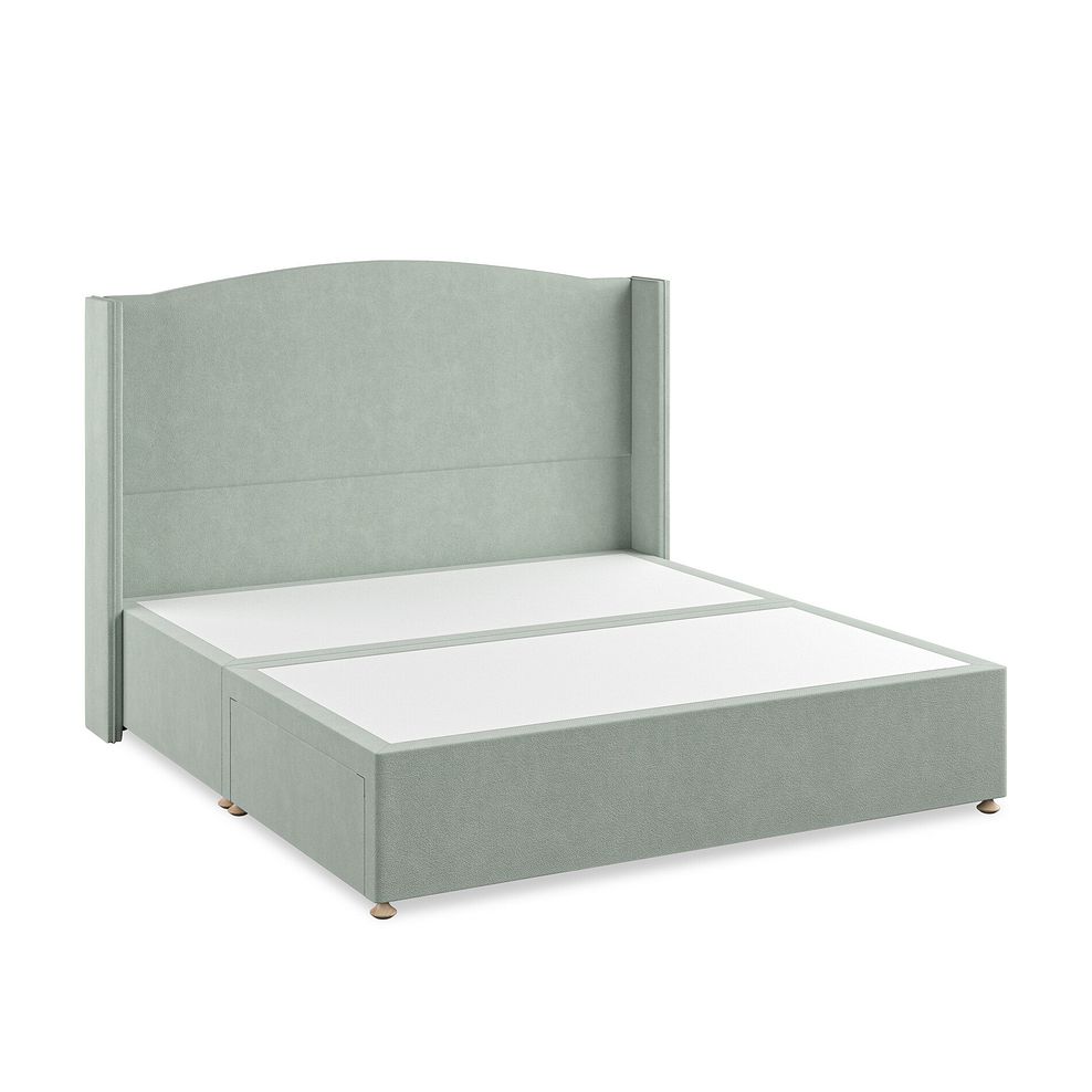 Eden Super King-Size 2 Drawer Divan Bed with Winged Headboard in Venice Fabric - Duck Egg Thumbnail 2