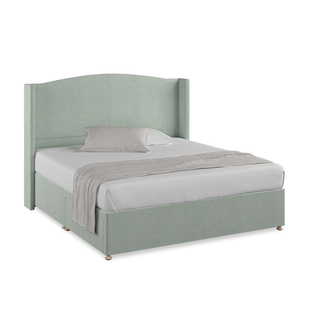Eden Super King-Size 2 Drawer Divan Bed with Winged Headboard in Venice Fabric - Duck Egg