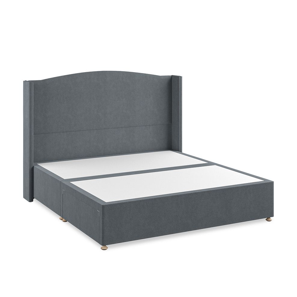 Eden Super King-Size 2 Drawer Divan Bed with Winged Headboard in Venice Fabric - Graphite 2