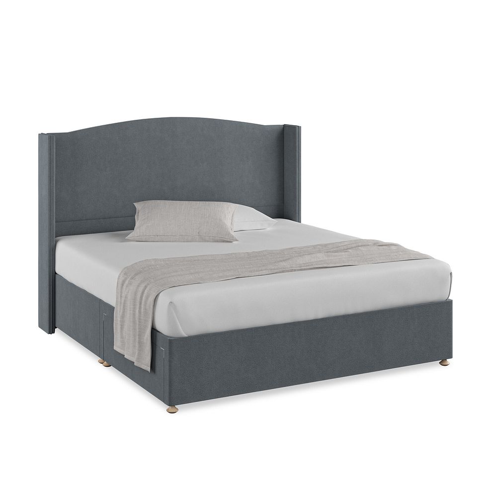 Eden Super King-Size 2 Drawer Divan Bed with Winged Headboard in Venice Fabric - Graphite