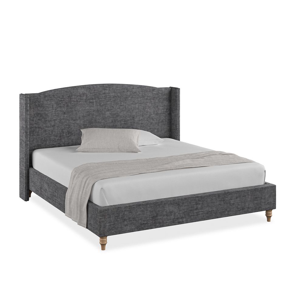 Eden Super King-Size Bed with Winged Headboard in Brooklyn Fabric - Asteroid Grey Thumbnail 1