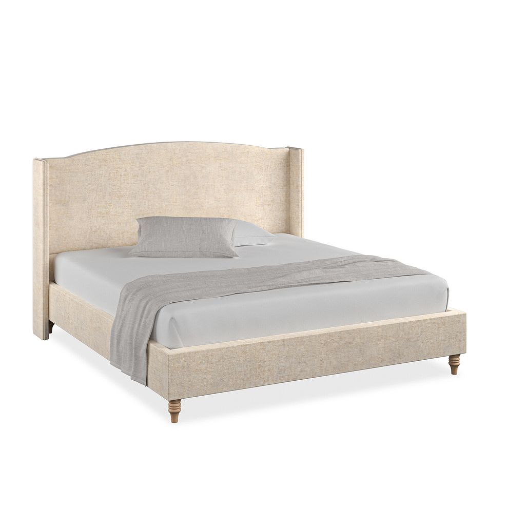 Eden Super King-Size Bed with Winged Headboard in Brooklyn Fabric - Eggshell Thumbnail 1