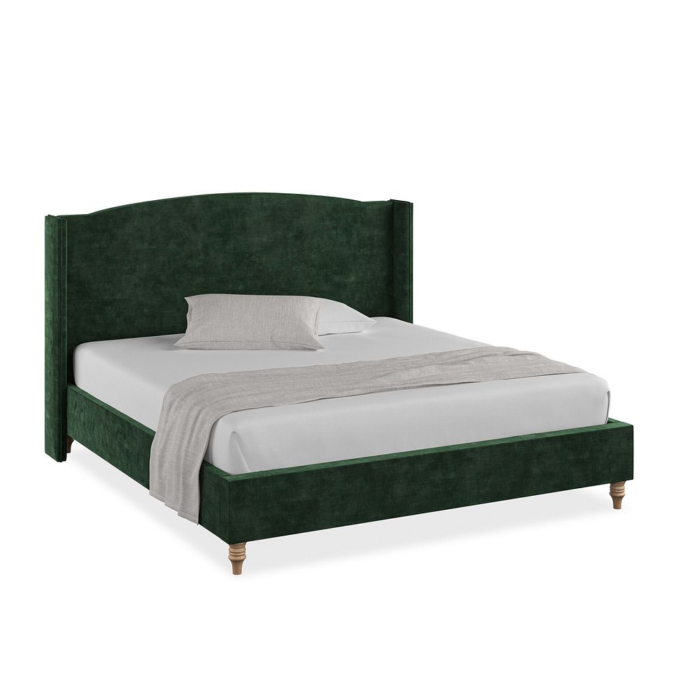 Eden Super King-Size Bed with Winged Headboard in Heritage Velvet - Bottle Green 1