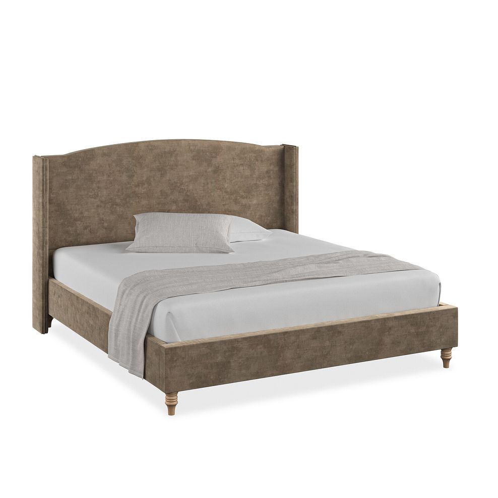 Eden Super King-Size Bed with Winged Headboard in Heritage Velvet - Cedar Thumbnail 1