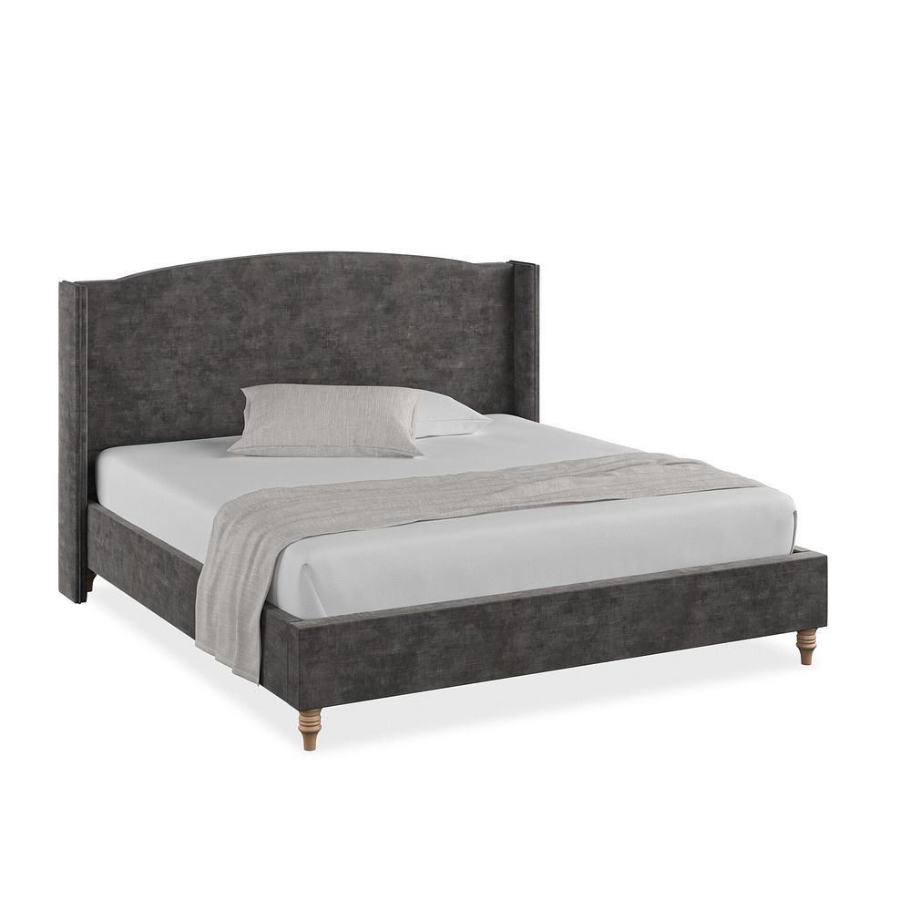 Eden Super King-Size Bed with Winged Headboard in Heritage Velvet - Steel 1