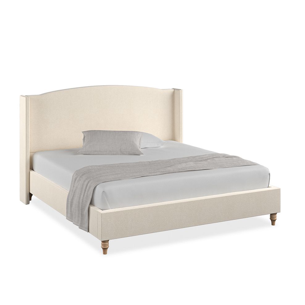 Eden Super King-Size Bed with Winged Headboard in Venice Fabric - Cream Thumbnail 1