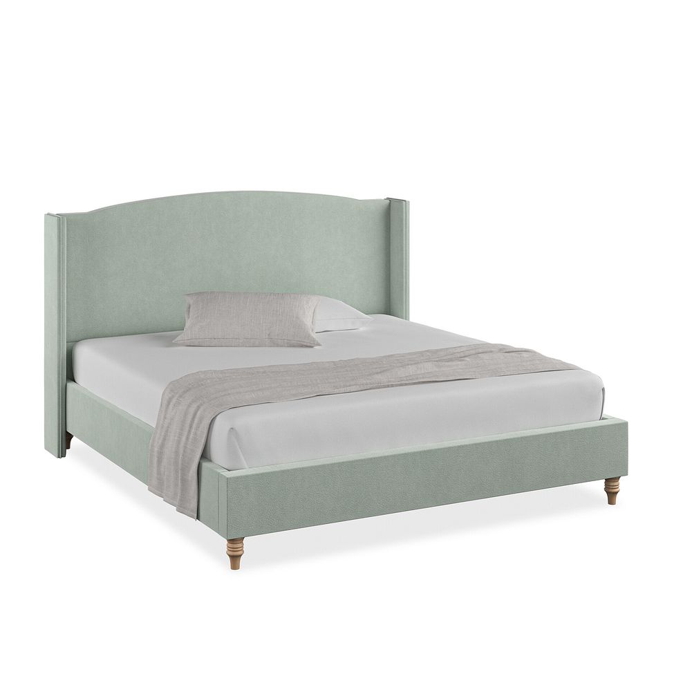 Eden Super King-Size Bed with Winged Headboard in Venice Fabric - Duck Egg Thumbnail 1