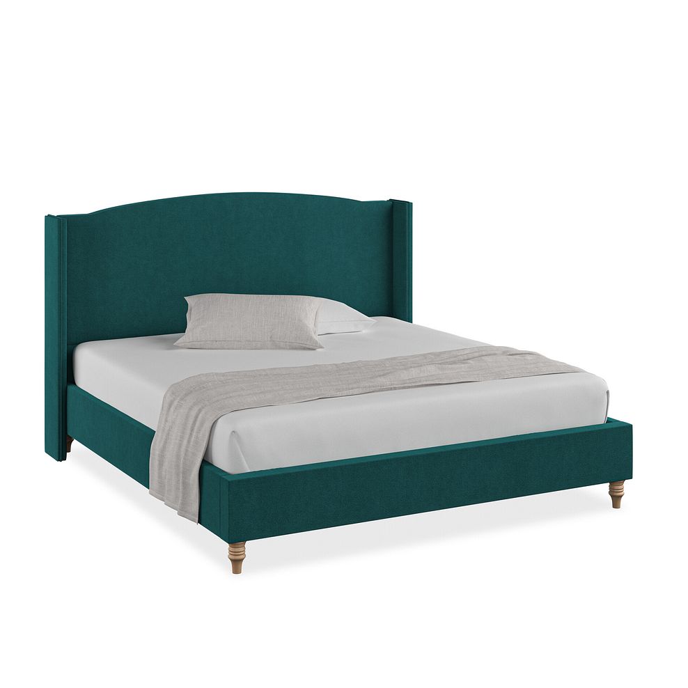 Eden Super King-Size Bed with Winged Headboard in Venice Fabric - Teal 1