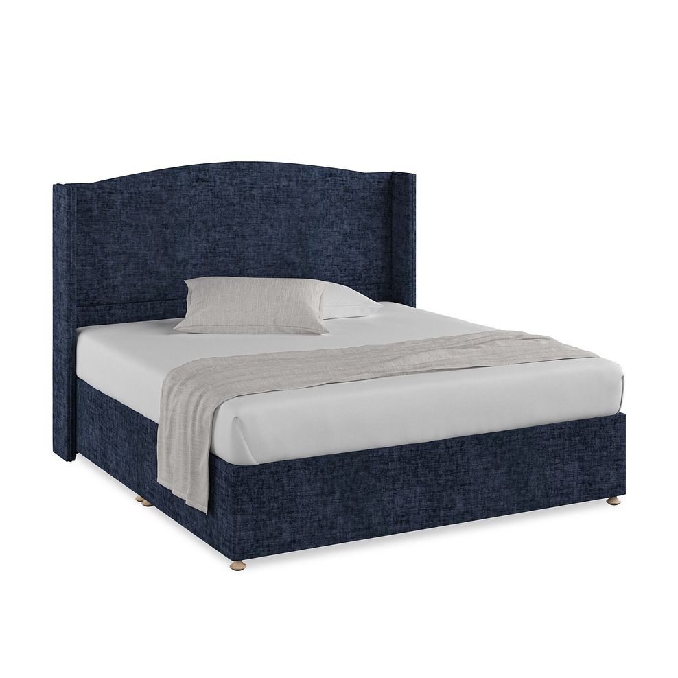 Eden Super King-Size Divan Bed with Winged Headboard in Brooklyn Fabric - Hummingbird Blue 1
