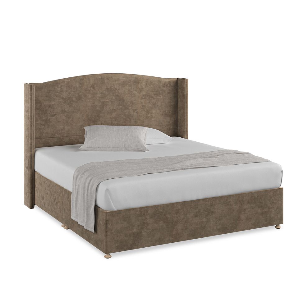 Eden Super King-Size Divan Bed with Winged Headboard in Heritage Velvet - Cedar 1
