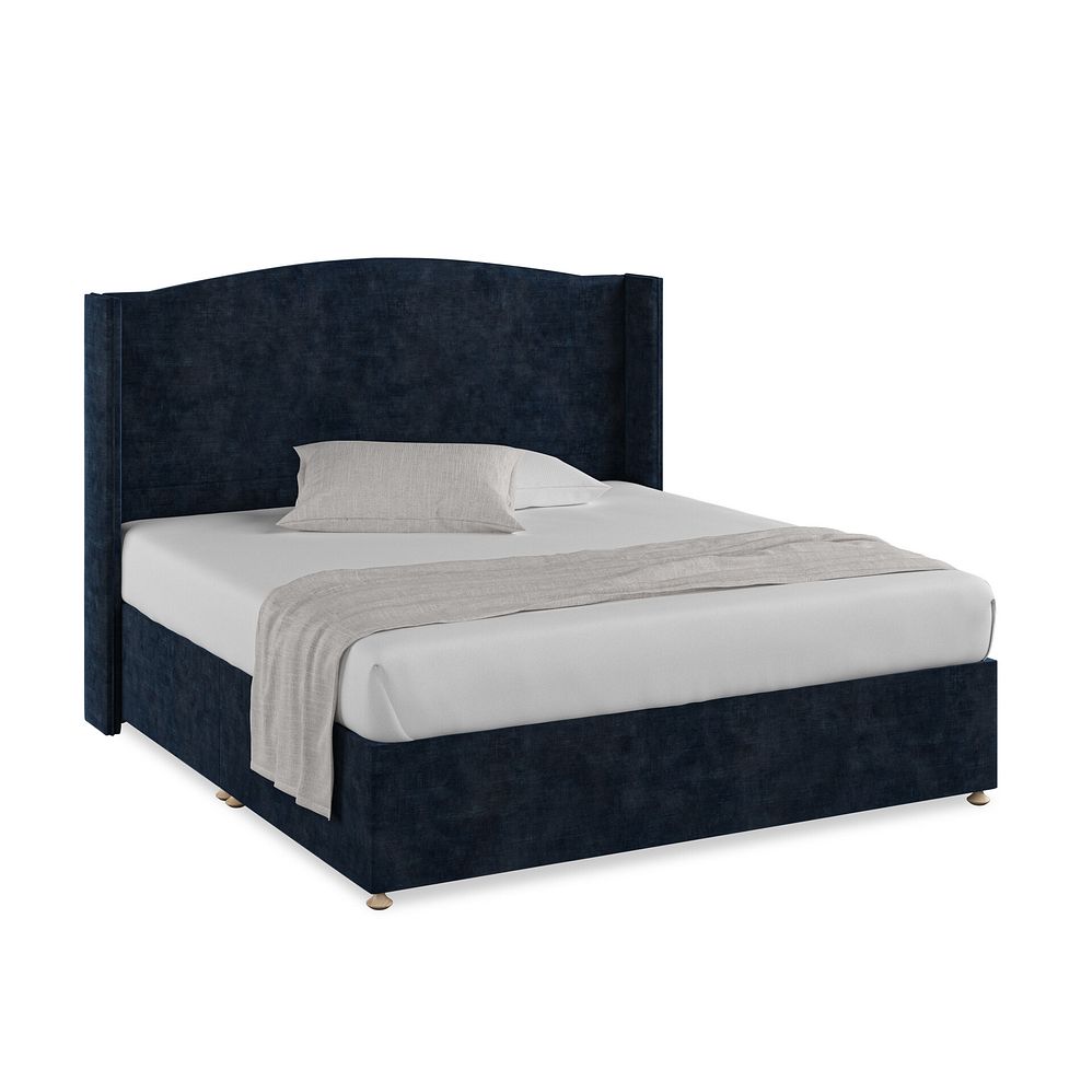Eden Super King-Size Divan Bed with Winged Headboard in Heritage Velvet - Royal Blue