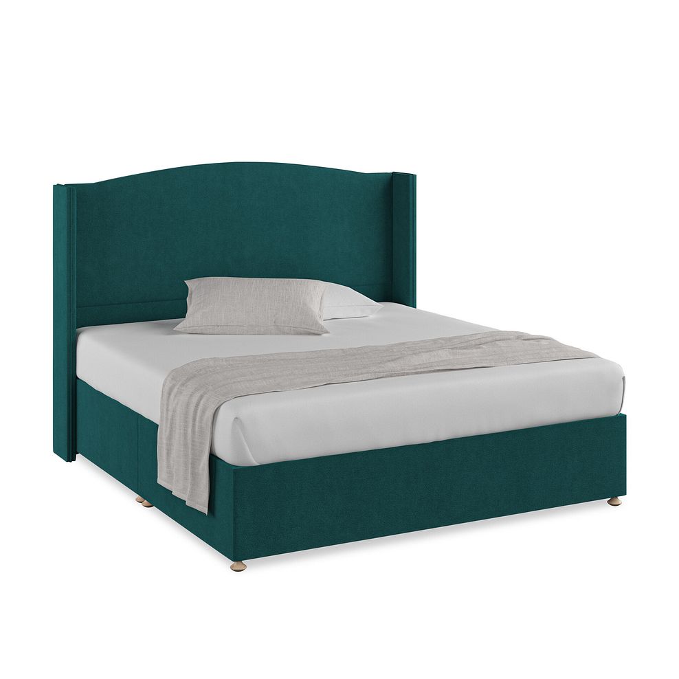 Eden Super King-Size Divan Bed with Winged Headboard in Venice Fabric - Teal