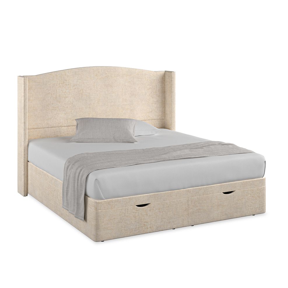 Eden Super King-Size Ottoman Storage Bed with Winged Headboard in Brooklyn Fabric - Eggshell Thumbnail 1