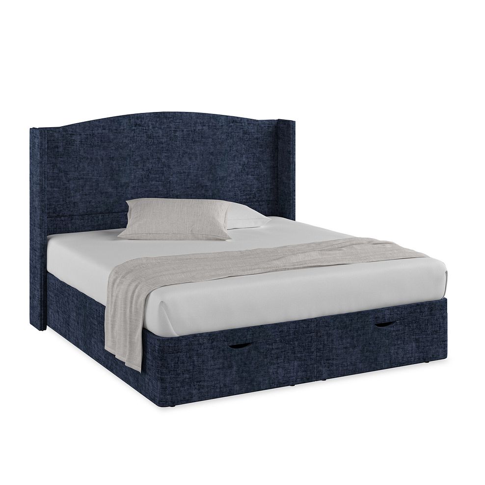 Eden Super King-Size Ottoman Storage Bed with Winged Headboard in Brooklyn Fabric - Hummingbird Blue Thumbnail 1