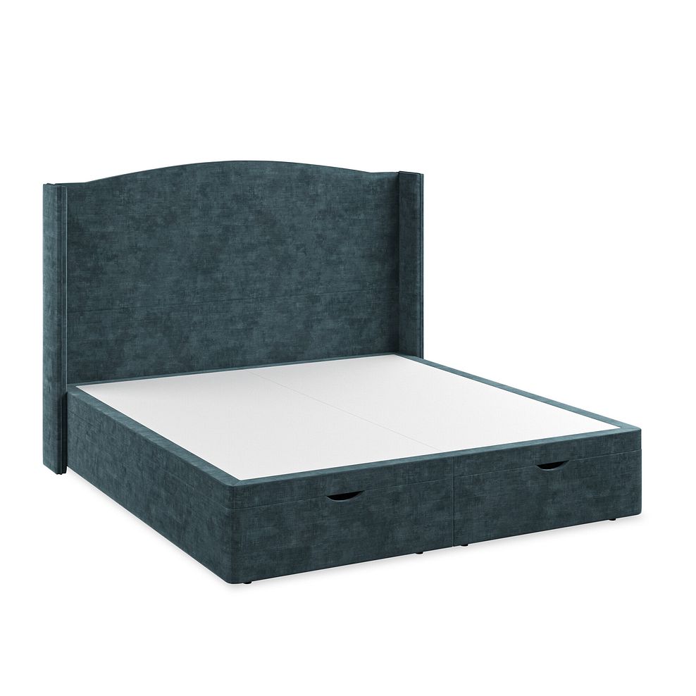 Eden Super King-Size Ottoman Storage Bed with Winged Headboard in Heritage Velvet - Airforce 2