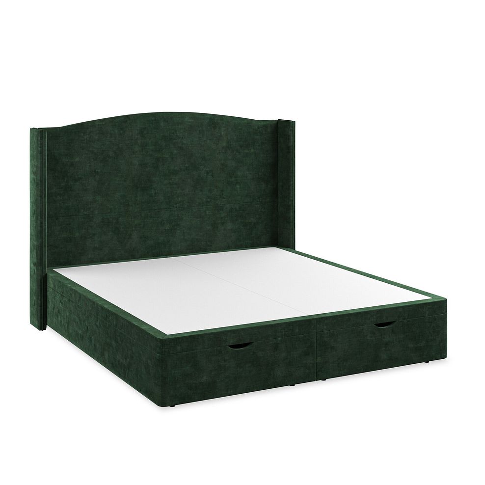 Eden Super King-Size Ottoman Storage Bed with Winged Headboard in Heritage Velvet - Bottle Green 2