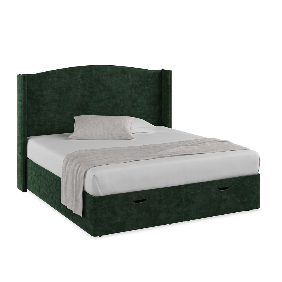 Eden Super King-Size Ottoman Storage Bed with Winged Headboard in Heritage Velvet - Bottle Green Thumbnail 1