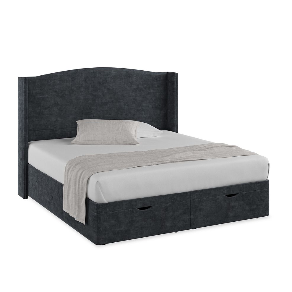 Eden Super King-Size Ottoman Storage Bed with Winged Headboard in Heritage Velvet - Charcoal