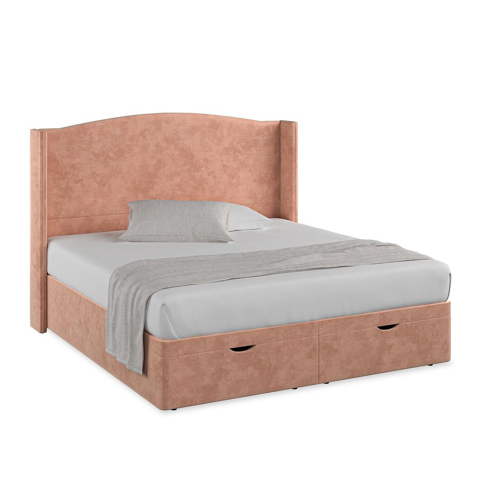 Eden Super King-Size Ottoman Storage Bed with Winged Headboard in Heritage Velvet - Powder Pink Thumbnail 1
