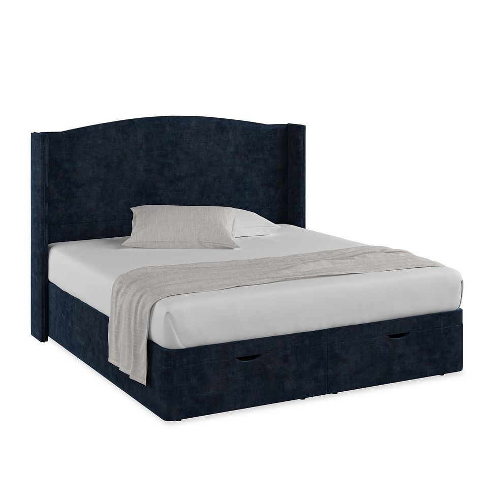 Eden Super King-Size Ottoman Storage Bed with Winged Headboard in Heritage Velvet - Royal Blue Thumbnail 1