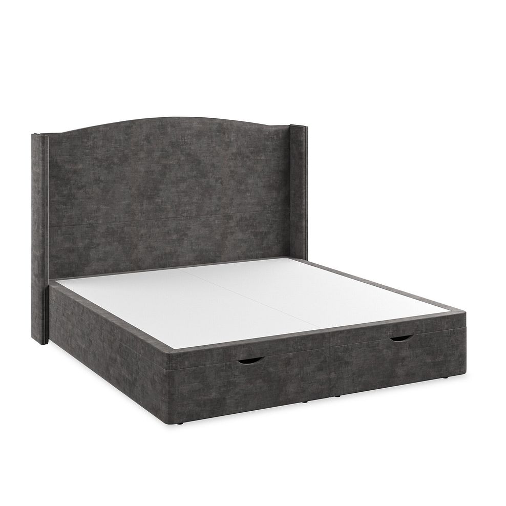 Eden Super King-Size Ottoman Storage Bed with Winged Headboard in Heritage Velvet - Steel Thumbnail 2