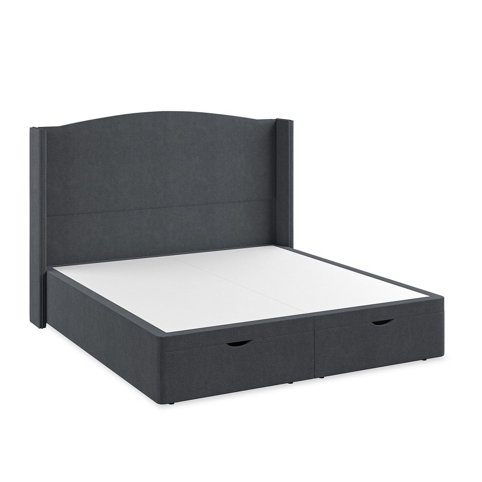 Eden Super King-Size Ottoman Storage Bed with Winged Headboard in Venice Fabric - Anthracite Thumbnail 2