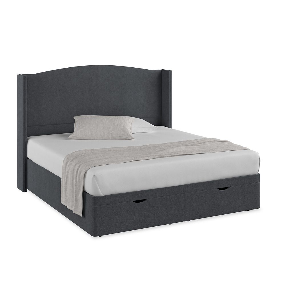 Eden Super King-Size Ottoman Storage Bed with Winged Headboard in Venice Fabric - Anthracite
