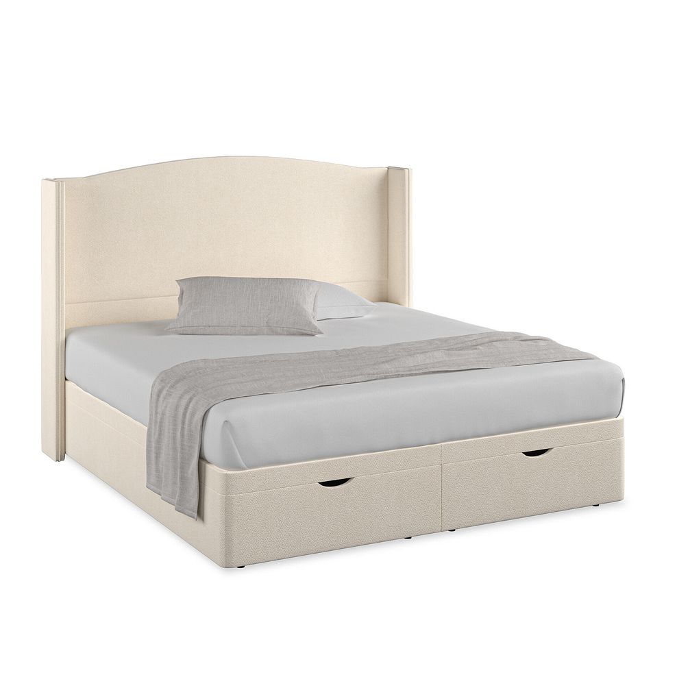 Eden Super King-Size Ottoman Storage Bed with Winged Headboard in Venice Fabric - Cream 1